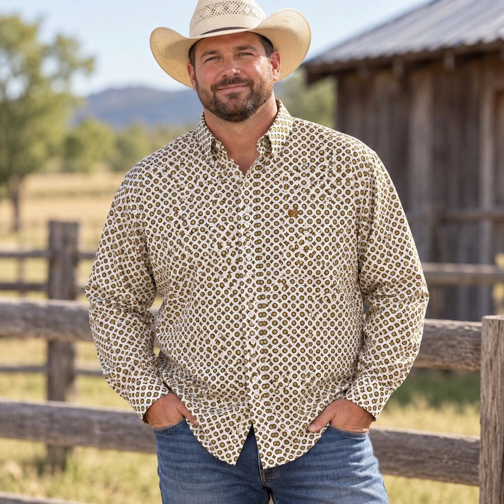 CINCH Men’s XXL Western Shirt Geometric Medallion Print Cotton Button Down